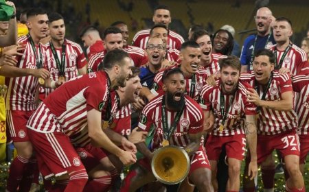 ग्रीस फुटबॉल क्लब ओलंपियाकोस ने यूरोपा कॉन्फ्रेंस लीग का खिताब जीता