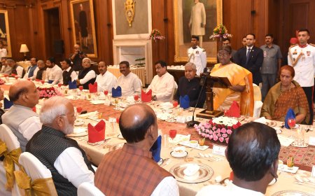 राष्ट्रपति ने प्रधानमंत्री मोदी और निवर्तमान केंद्रीय मंत्रिपरिषद के सदस्यों के लिए प्रीतिभोज का आयोजन किया