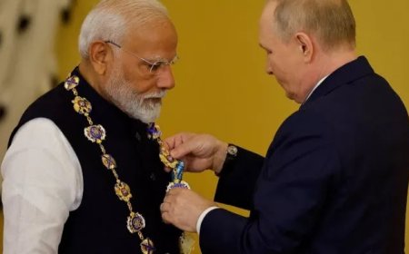 पीएम मोदी को मिला रूस का सर्वोच्च सम्मान  पुतिन ने अपने हाथों से पहनाया ऑर्डर ऑफ द सेंट एंड्रयू एपोस्टल'